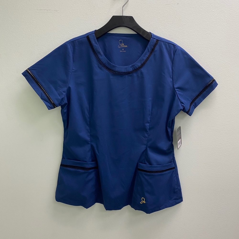 Blue Jaanuu Mesh-Lining Scrub Top
